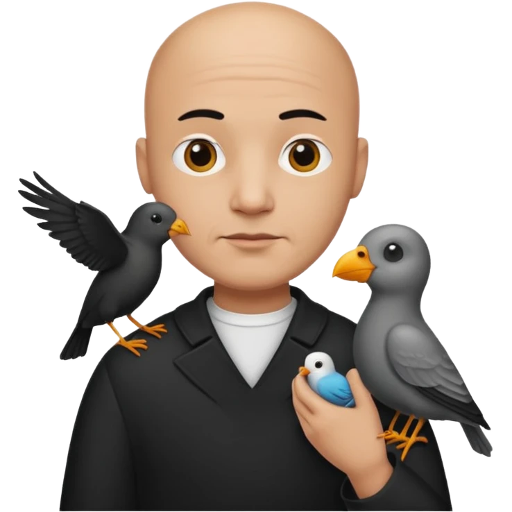 black thsirt bald man with bird emoji