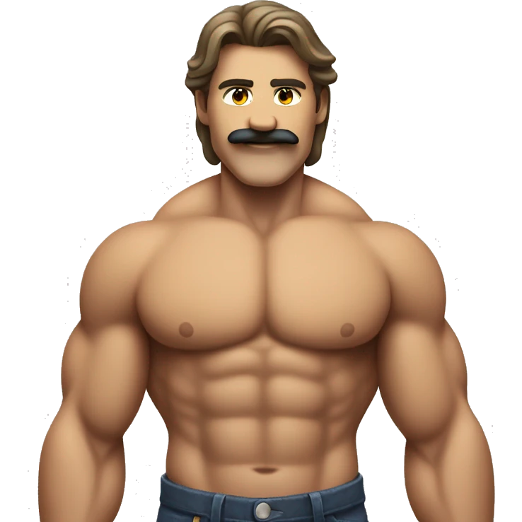 a flexing muscular man with a mustache and a mullet emoji