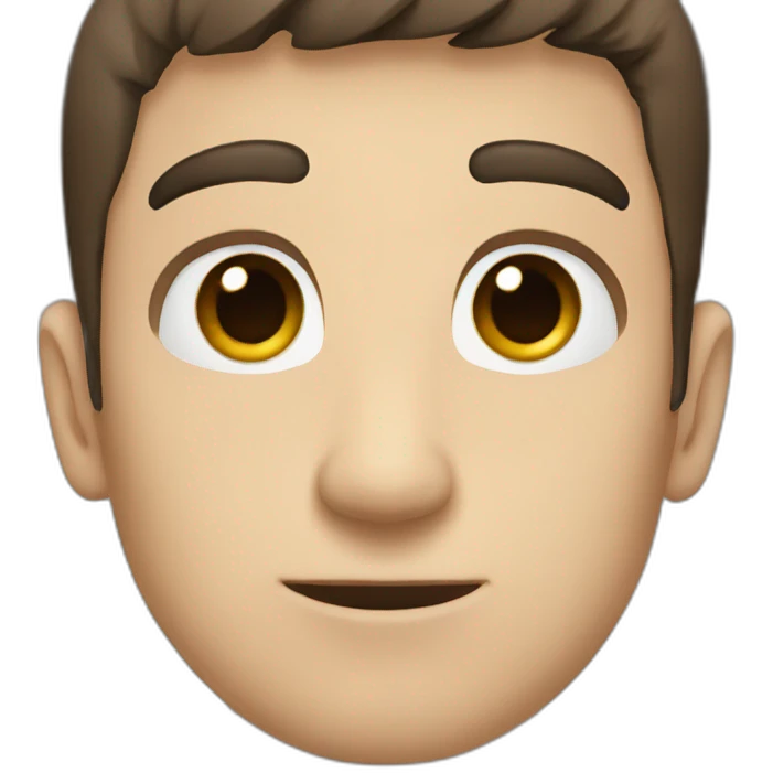 He has black eyes His eyes are close to each other He has dark brown hair emoji