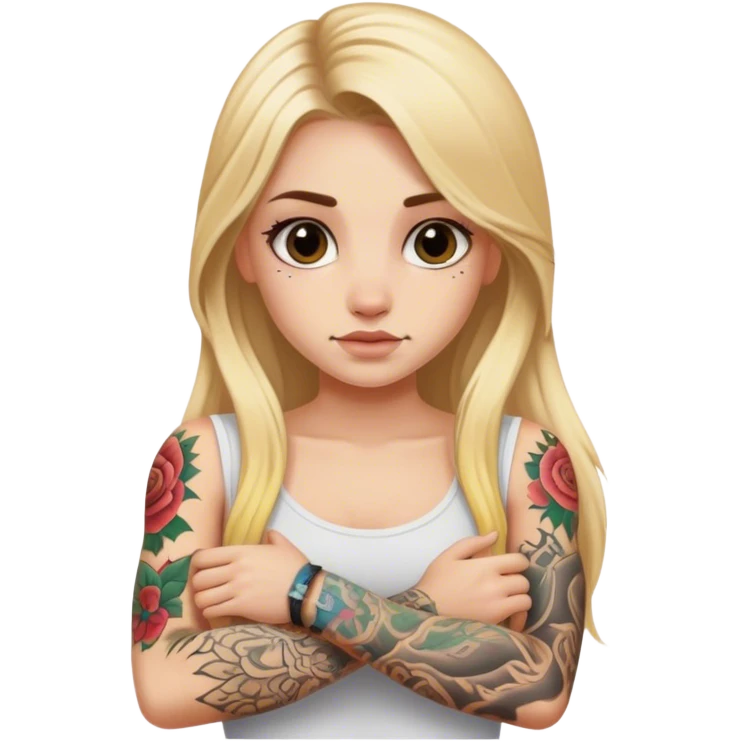 girl with long blonde hair and tattoos on arms emoji