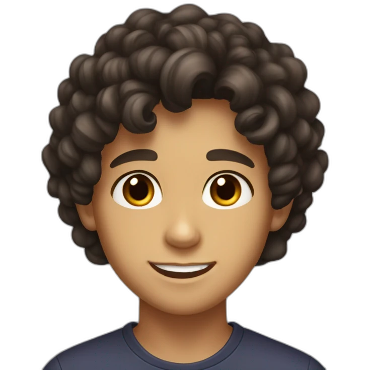 13 years old boy with super super dark brown curled hair tan light skin and dark brown eyes  emoji