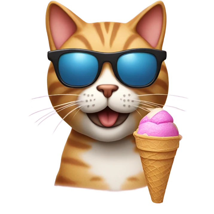 Cat with sunglasses holding icecream emoji