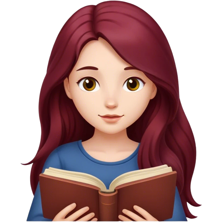 A beautiful, burgundy long haired girl reading a book emoji