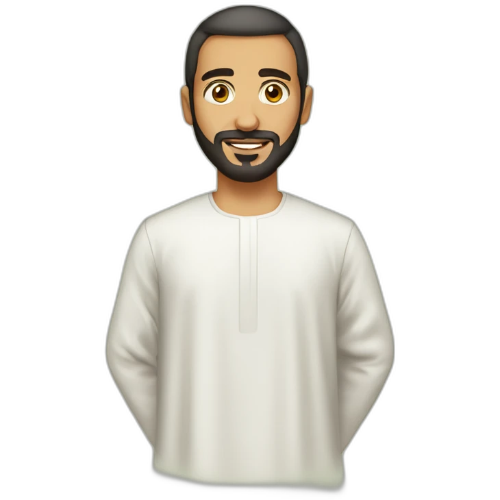 Mamdouh aldefari, a Saudi man with short hair and fully beard and egg shaped face and wearing Saudi thobe emoji