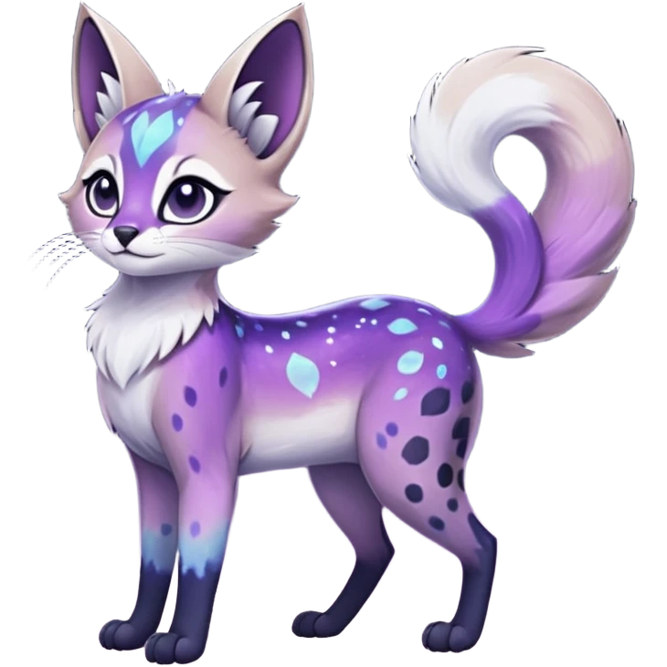 Colorful black-violet-indigo-purple-gradients nebulae nebula starry galactical shiny white-stars-spotted glorious iridescent divine exotic cute cool beautiful realistic Meloetta-caracal-civet-sergal-oncilla-animal-Fakémon-hybrid-fursona (full body) emoji