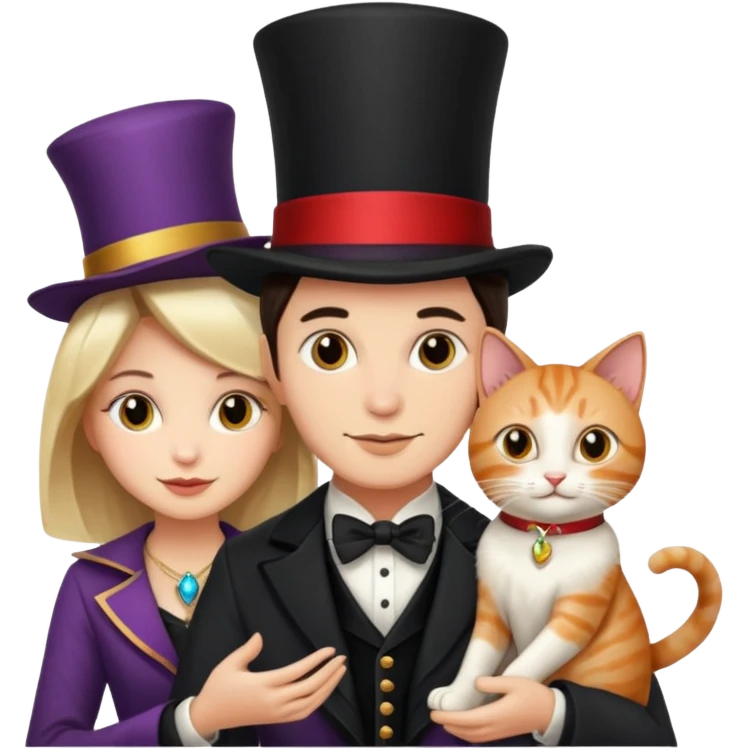 magician couple and their pet cat emoji