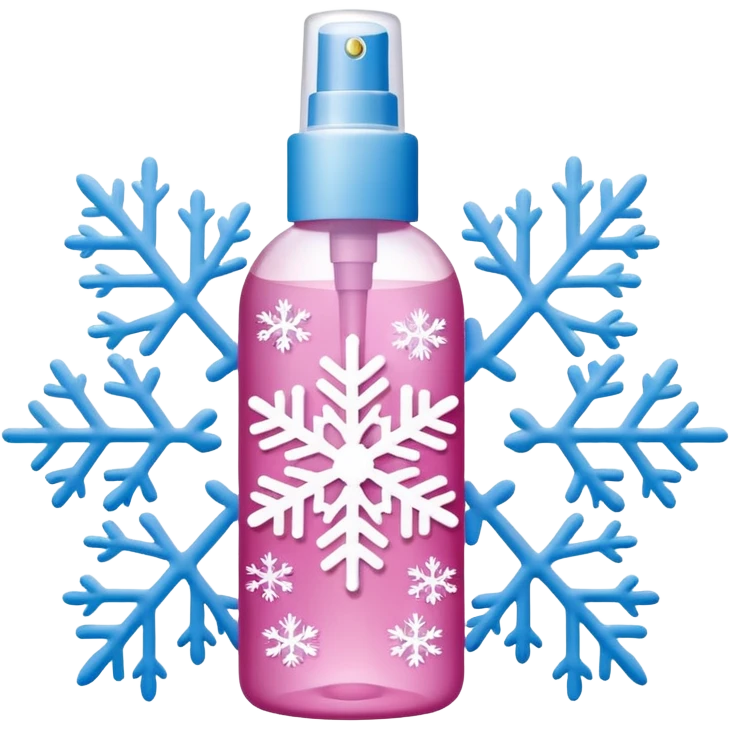 pink body mist bottle with white snowflakes emoji