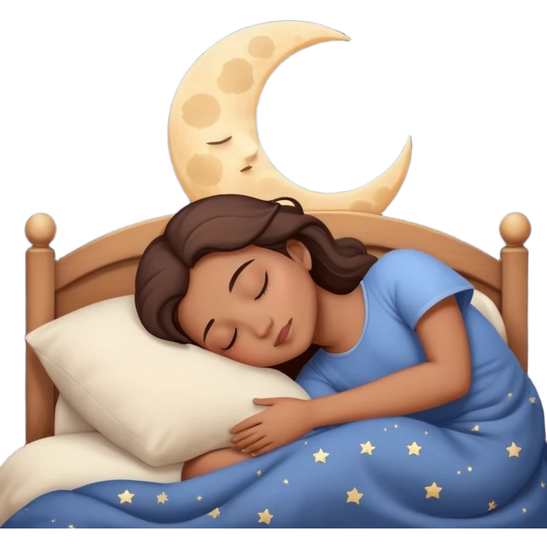 a person sleeping peacefully in bed with a moon and stars, calm and cozy emoji