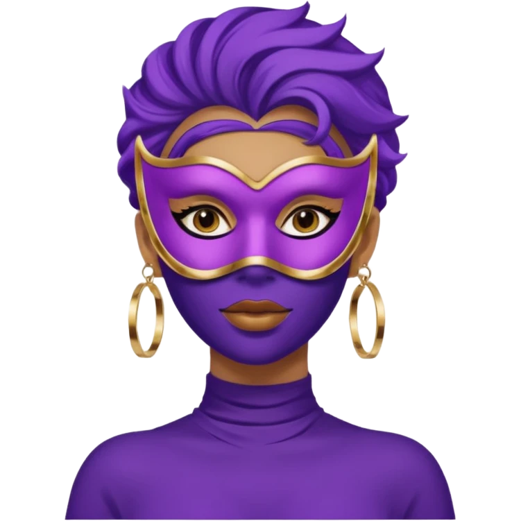 mask wearing woman robber purple with big earrings emoji