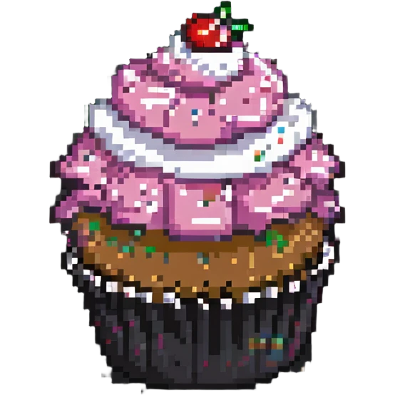 pixel art cupcake with pink icing and a bite taken out emoji