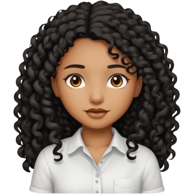 Uma menina morena cabelo cacheado longo e preto  emoji