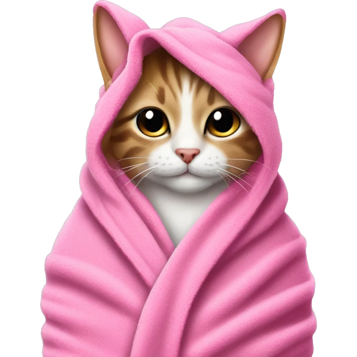 Cat with pink bath coat and towel on head and coctail in the paw emoji