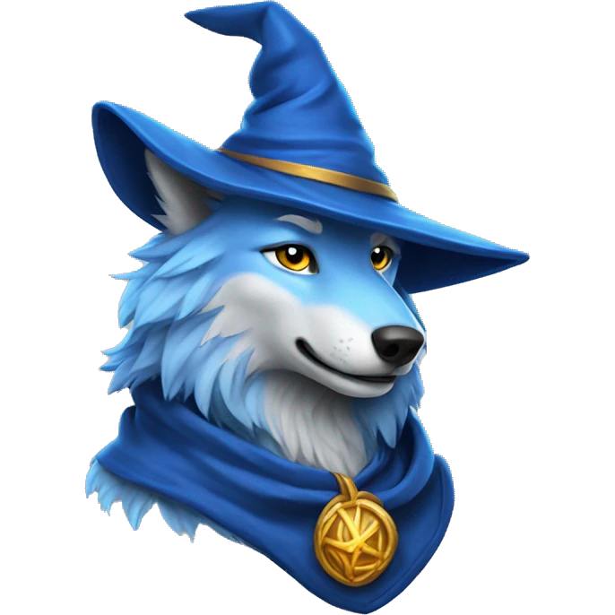 Blue Wolf, wizard hat, furry emoji