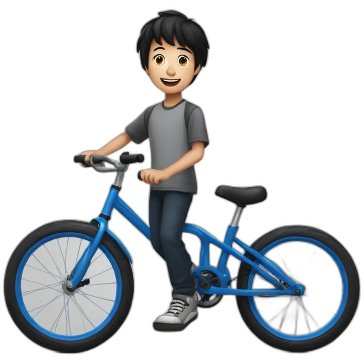 a ten-year-old boy with black hair and blue eyes with freckles juggles on a unicycle emoji