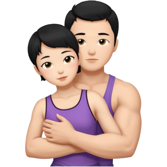 buff korean Man black hair hugging girl with black pixie cut  emoji