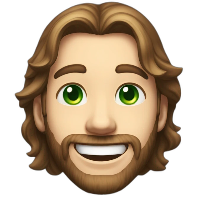 ne a jovial young man with slightly long hair, sparkling green eyes, and a fair complexion that reflects an expression of pure joy. His face lit up by a contagious smile, this em emoji