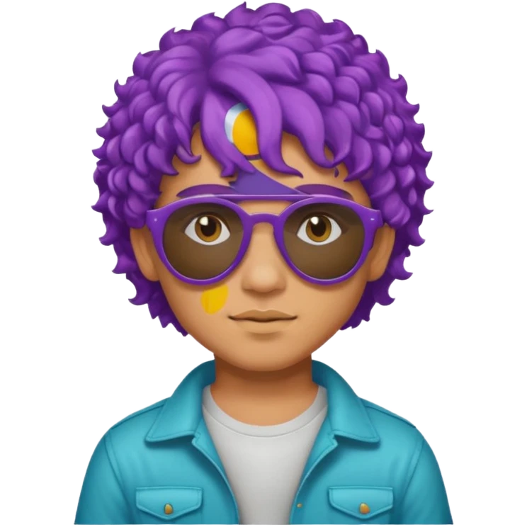 purple haired, curly haired mexican boy with sunglassess emoji