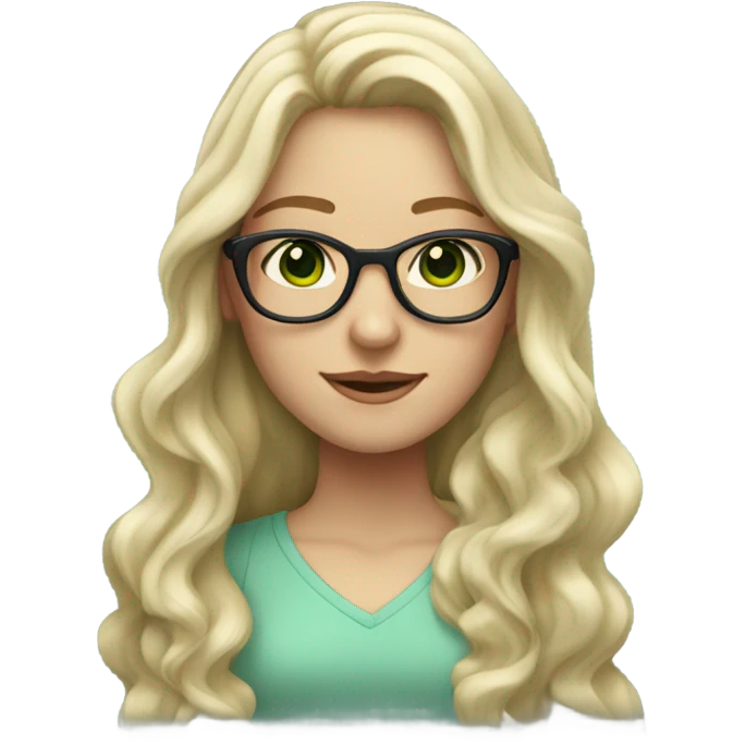 White blonde girl with glasses wavy long hair and green eyes emoji