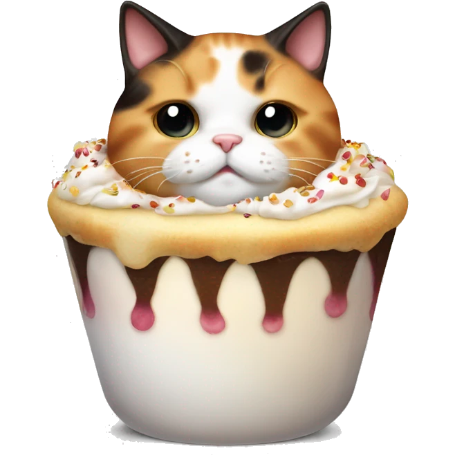 Realistic Fat calico cat with sundae emoji