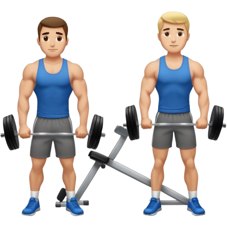 Two gym brothers one hardworking in a gym, the other one lazy emoji