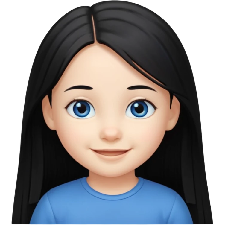 3yr old girl very long straight black hair mid parting blue eyes happy emoji