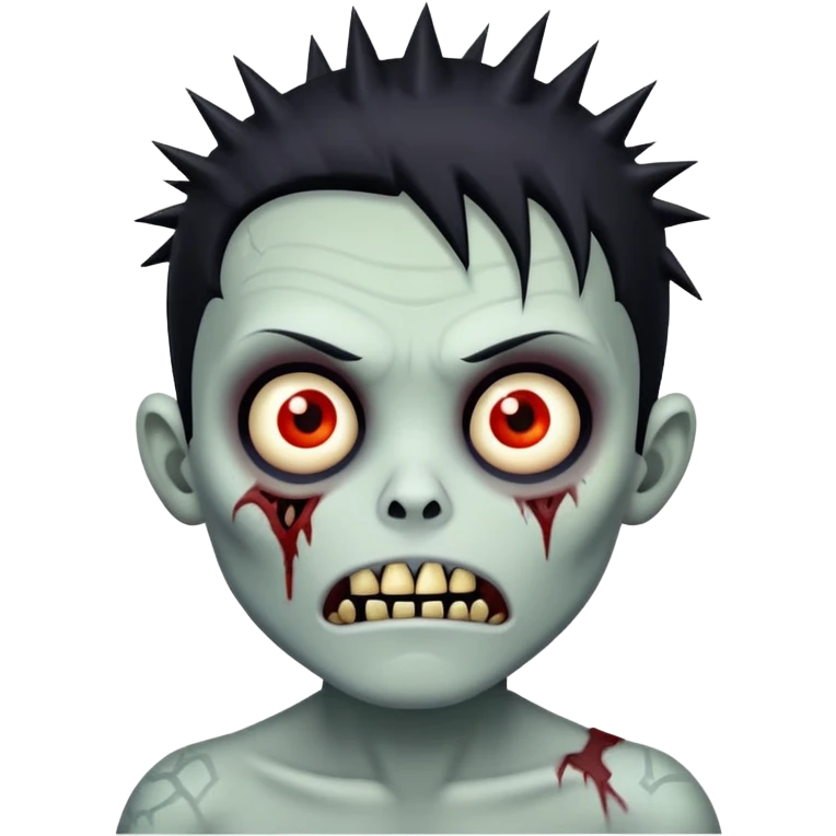zombie boy with spikey black hair, scary face emoji