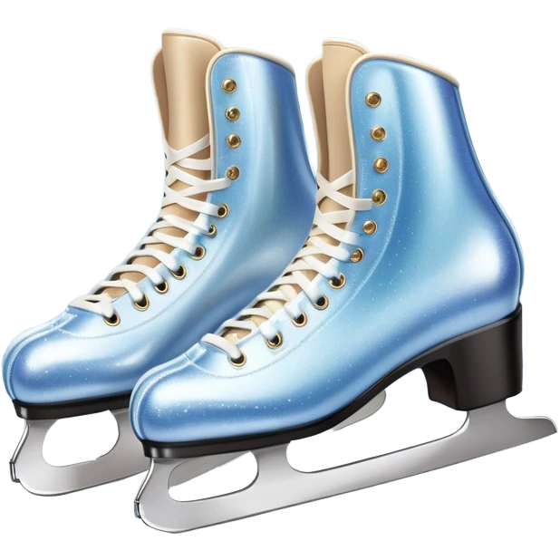 An icon showing elegant figure skates and a sparkling dress in close-up on an ice rink. The background features a graceful arena with soft lights reflecting on the smooth ice. Transparent background highlights the beauty, style, and artistry of figure skating. emoji