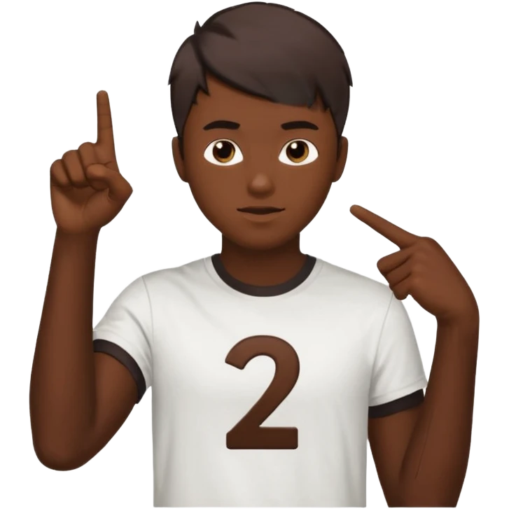 It says 21 with I kid (skin color dark chocolate with most of his hair cut off) pointing at 21 emoji