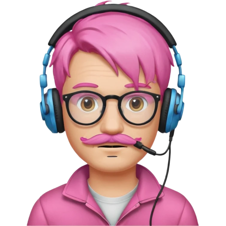 headphone and spectacles, mustached pink hair guy, no mic emoji