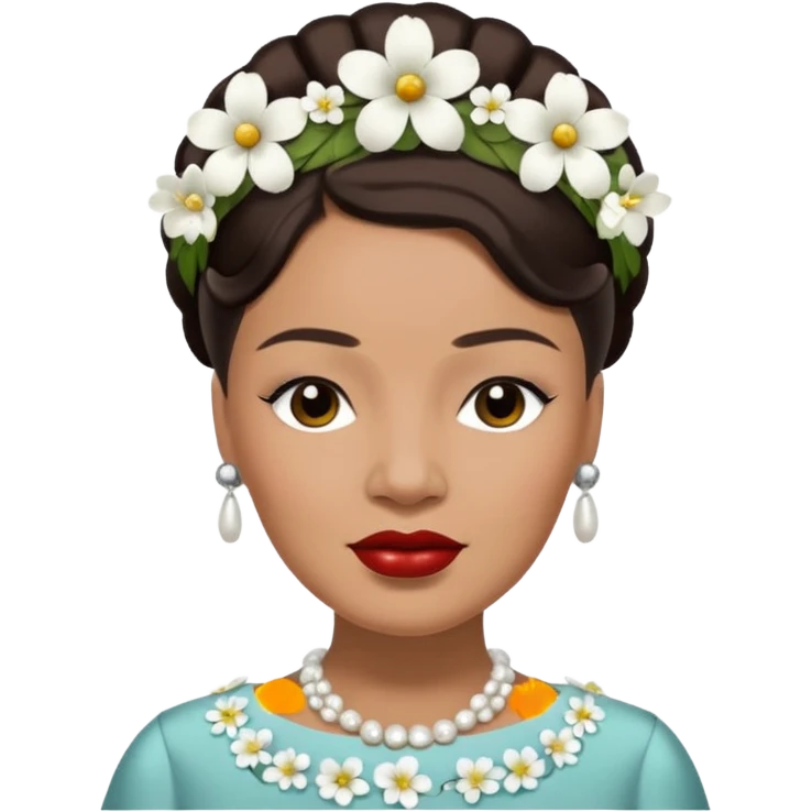 Billie Holiday with dark brown hair with white flowers headdress  emoji