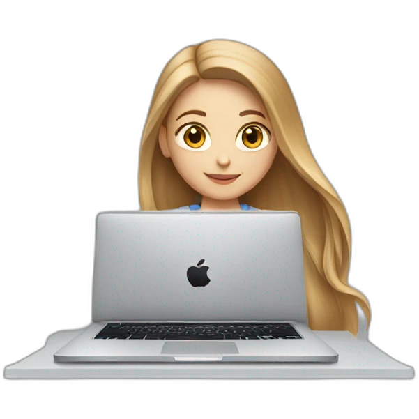 white girl with light brown straight long hair and apple laptop emoji
