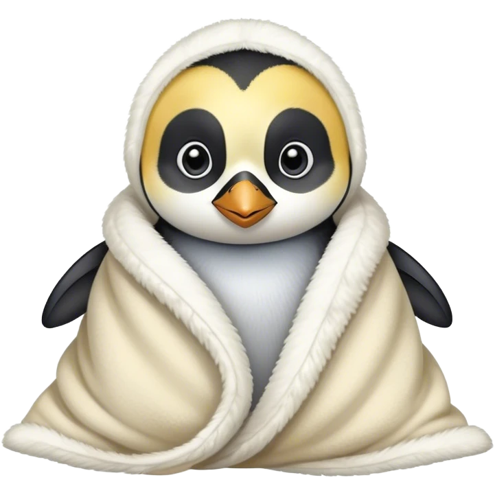 Cute baby emperor penguin cozy in blanket  emoji