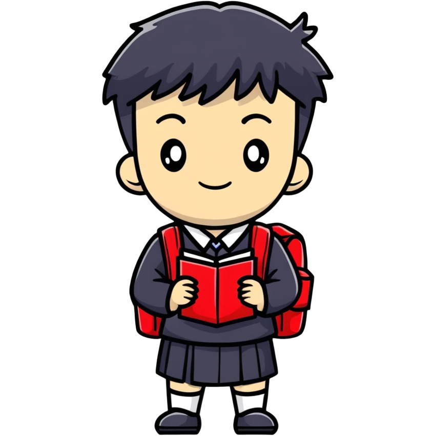 Japanese high school boy in traditional black uniform with school backpack emoji