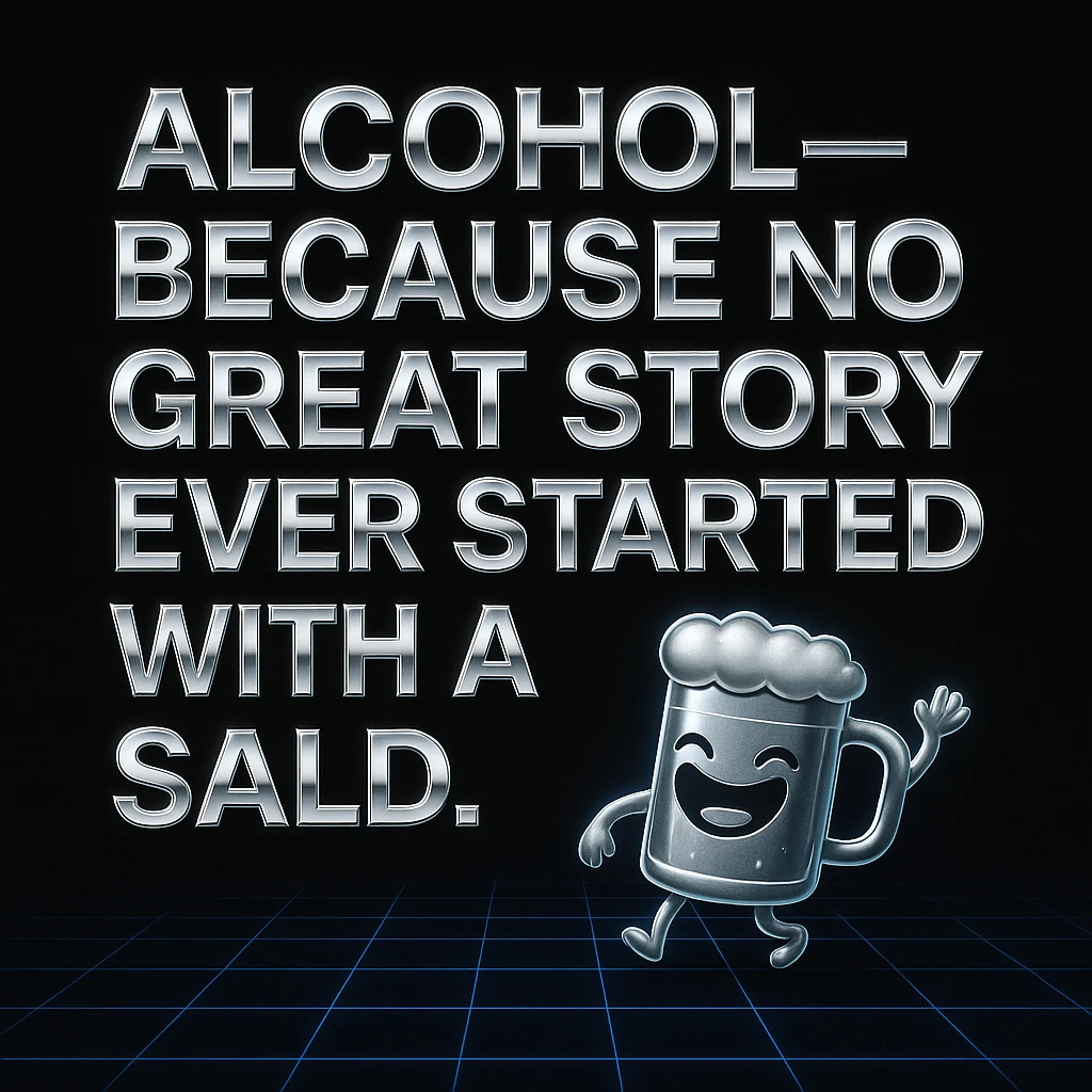 Simplify the vaporwave card: use a minimal neon grid background, one drink icon, and bold chrome text for the quote. Remove extra graphics and keep the color palette clean and limited. emoji