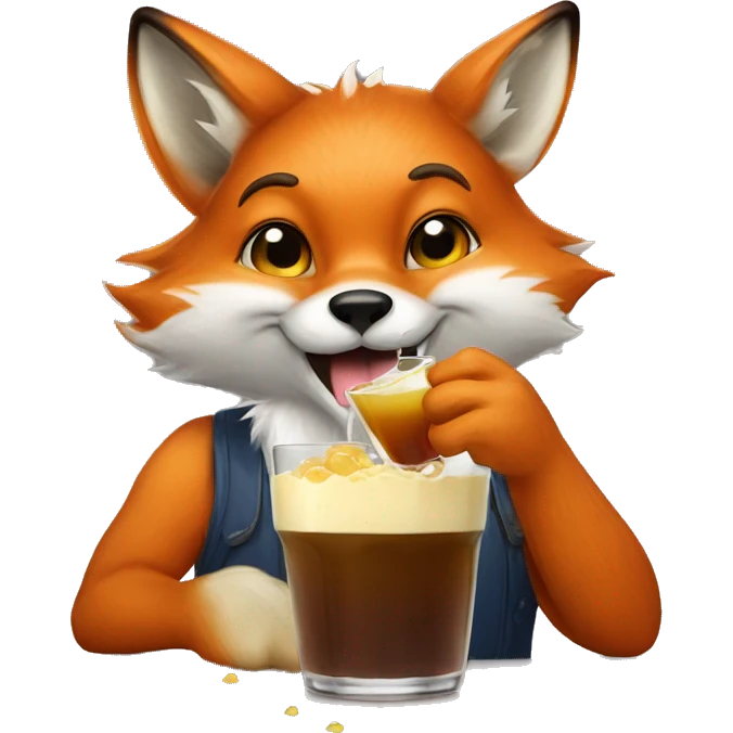 A anthropomorphic fox drinking boba  emoji