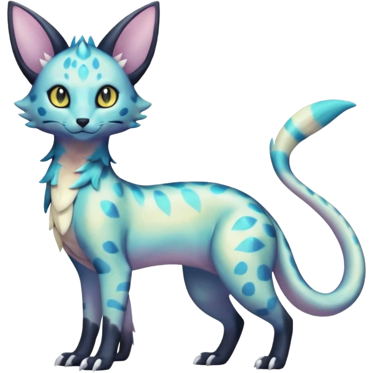 Shiny Pastel White Iridescent Celestial Salandit-Umbreon-Genet-Noivern-Noibat-Serval-Hybrid (Full body) emoji