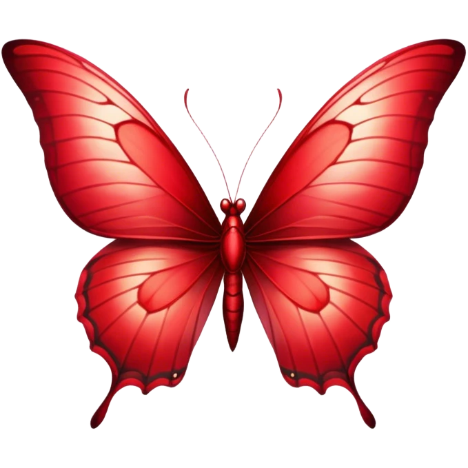Cinematic Realistic Noble Red Butterfly Portrait Emoji, Poised and elegant, with delicate, translucent wings rendered in rich ruby and scarlet hues, a slender, graceful body with intricately detailed textures, and soft, reflective eyes, illuminated by natural light, high shine, intelligent and regal, styled with an air of refined natural splendor, focused and attentive, soft glowing outline, capturing the essence of a watchful and confident red butterfly that appears to emerge majestically from the screen! emoji