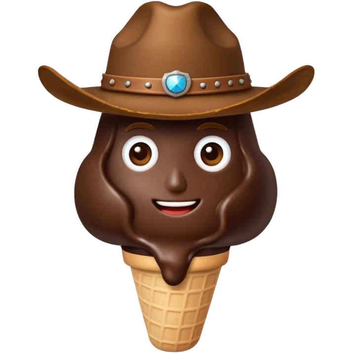 Chocolate ice cream with a cowboy hate on top emoji