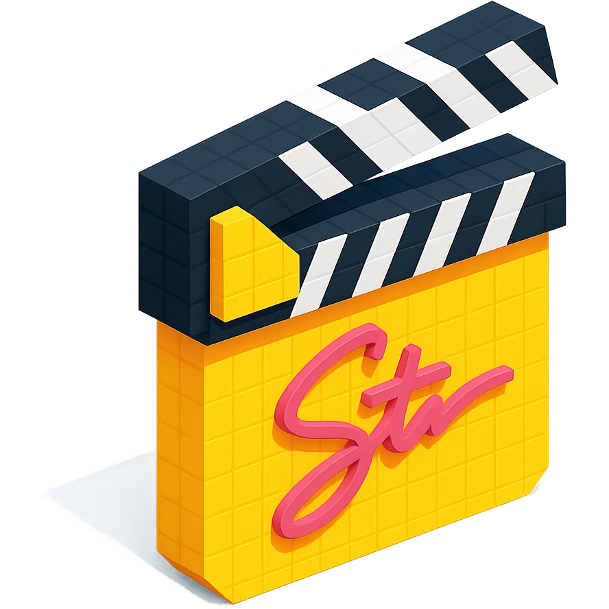 voxel style movie clapperboard with a director's signature, isometric view emoji