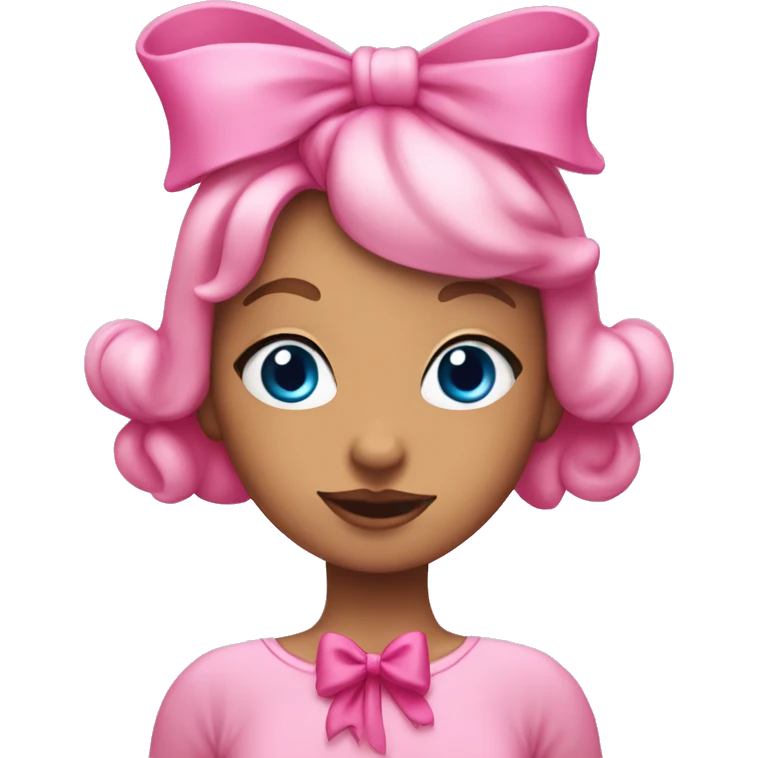 Bubble girl with her body outlined in blue with a big pink bow on her head, wearing a pink dress emoji