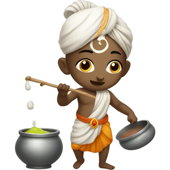 Make a emoji of cute little krishna stealing curd from pot   emoji