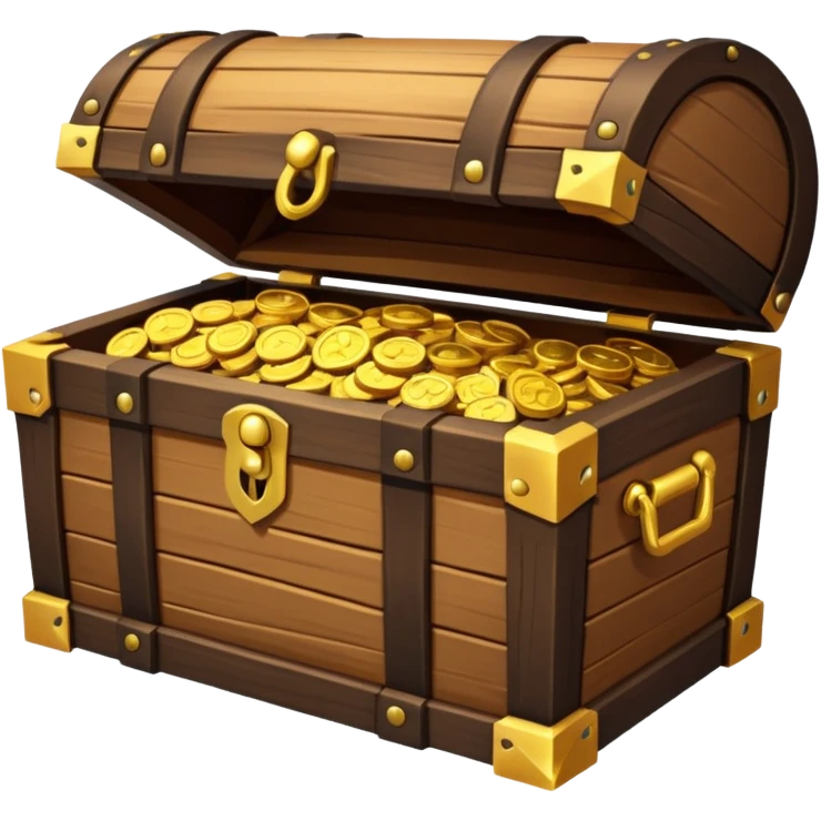 pirate treasure chest object icon, wooden chest with gold details, slightly open with coins, 3D cartoon, mobile game icon style, centered, clean background, no text, no watermark
 emoji