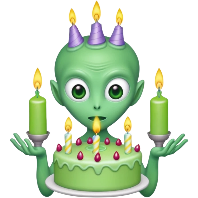 alien holding a birthday cake emoji