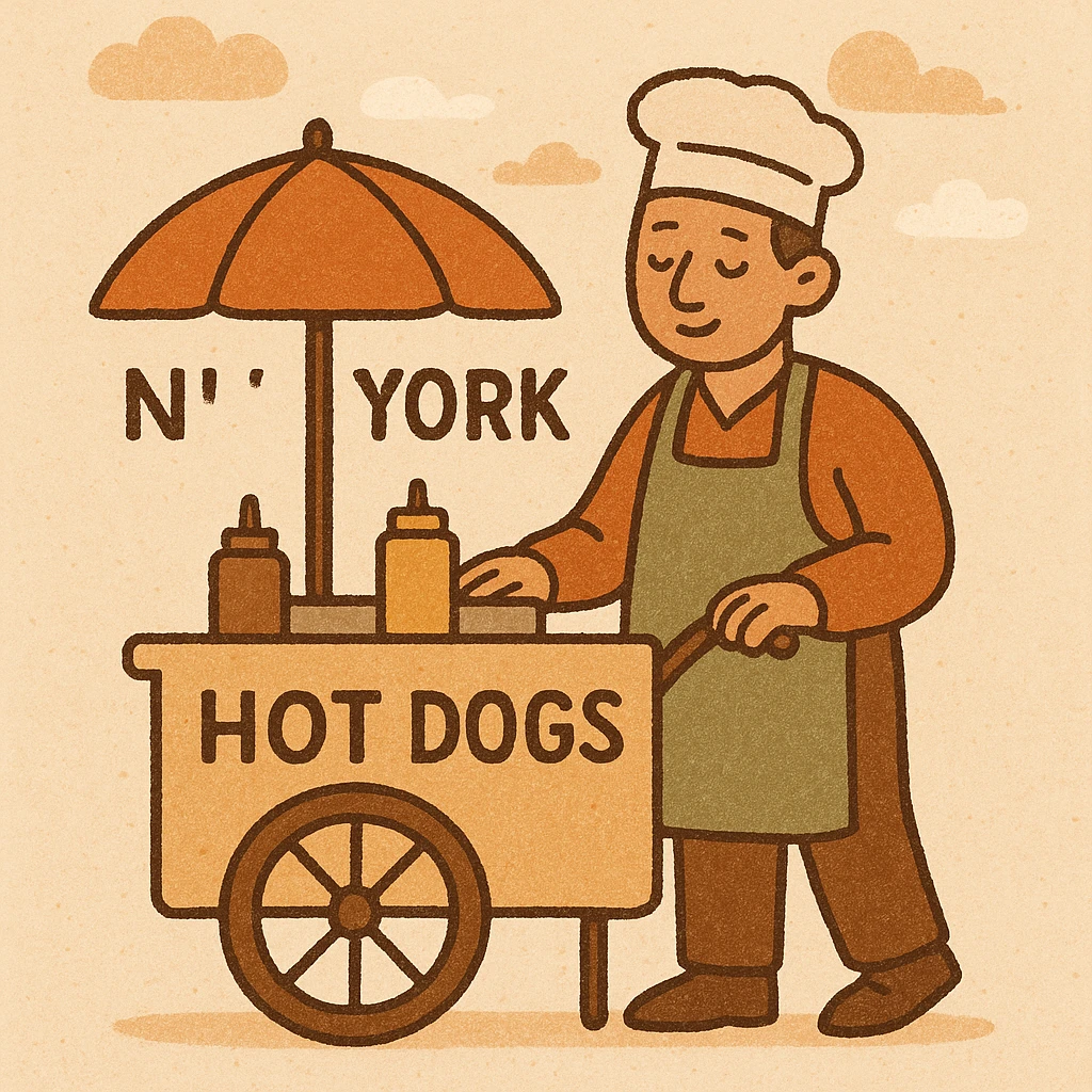 hotdog seller in New York with cart emoji