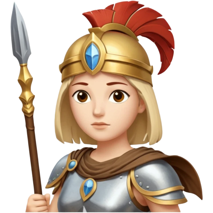 Athena is the Greek goddess of disciplined, strategic warfare, calm, commanding figure leading with intelligence not force. wears light armour carries a spear, symbolising protection precise judgement. warrior of strategy, not aggression, embodying clarity, foresight and decisive action. emoji