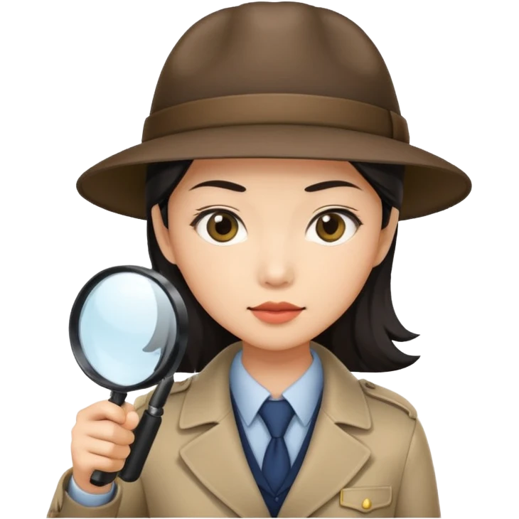 female detective, asian, magnifying glass emoji