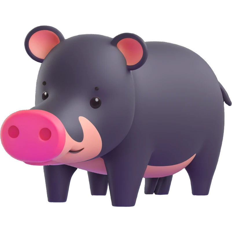 a tapir in a 3D emoji style, rounded and shiny emoji