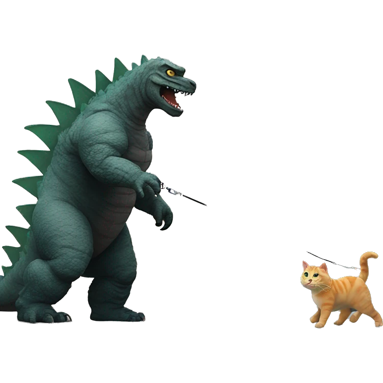 Godzilla walking his pet cat with a leash emoji