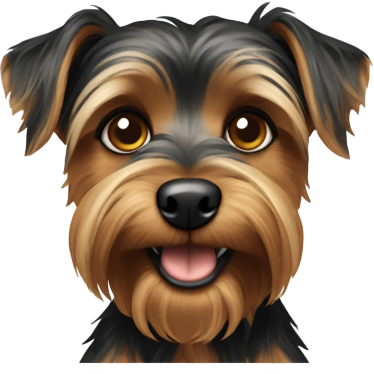 A mainly black with brown eyebrows and bottom snout dog Yorkshire-terrier/yorky mix emoji