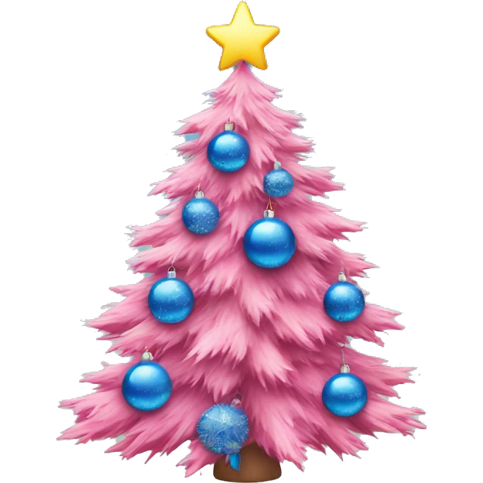Pink christmas tree with blue ornaments emoji
